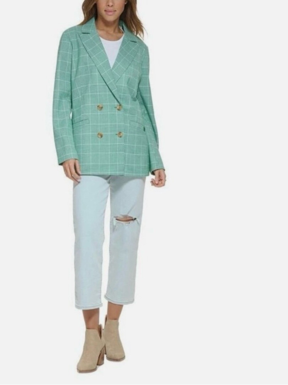 Levi's Mint Green Windowpane Double-Breasted Blazer